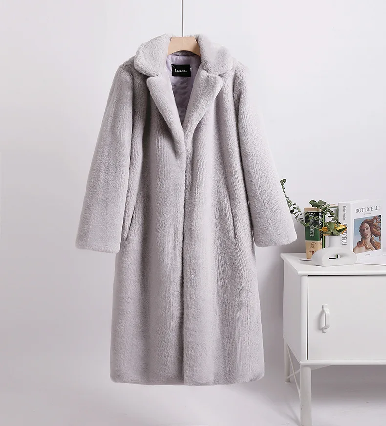 Luxury Faux Rabbit Fur Coats Fluffy Women's Two Tone Furry Long Overcoat Ladies Jacket Plus Size 5XL Thick Warm Loose Plush Coat