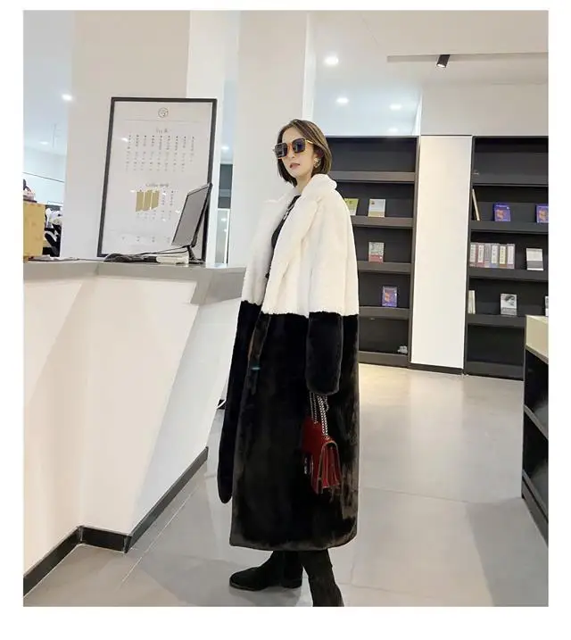 Luxury Faux Rabbit Fur Coats Fluffy Women's Two Tone Furry Long Overcoat Ladies Jacket Plus Size 5XL Thick Warm Loose Plush Coat