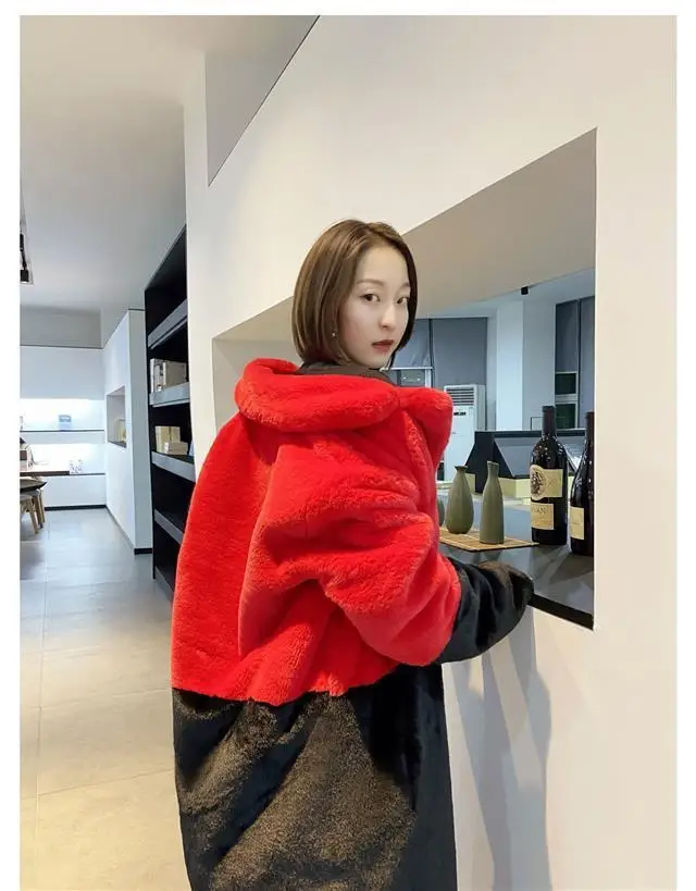 Luxury Faux Rabbit Fur Coats Fluffy Women's Two Tone Furry Long Overcoat Ladies Jacket Plus Size 5XL Thick Warm Loose Plush Coat