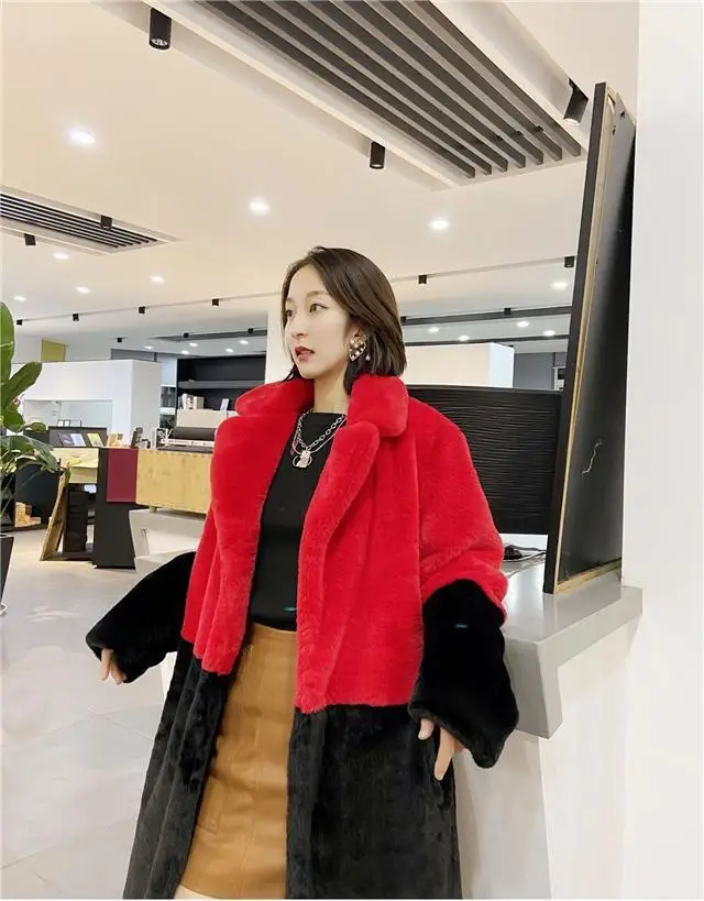 Luxury Faux Rabbit Fur Coats Fluffy Women's Two Tone Furry Long Overcoat Ladies Jacket Plus Size 5XL Thick Warm Loose Plush Coat