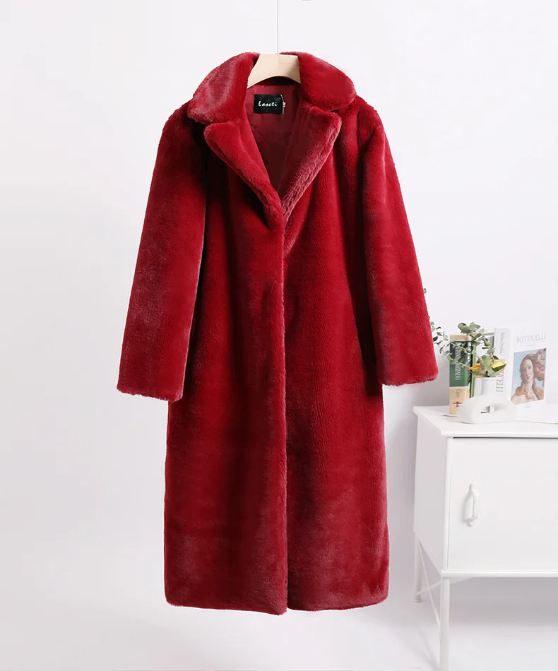 Luxury Faux Rabbit Fur Coats Fluffy Women's Two Tone Furry Long Overcoat Ladies Jacket Plus Size 5XL Thick Warm Loose Plush Coat