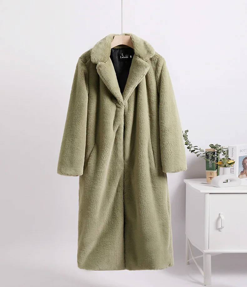 Luxury Faux Rabbit Fur Coats Fluffy Women's Two Tone Furry Long Overcoat Ladies Jacket Plus Size 5XL Thick Warm Loose Plush Coat