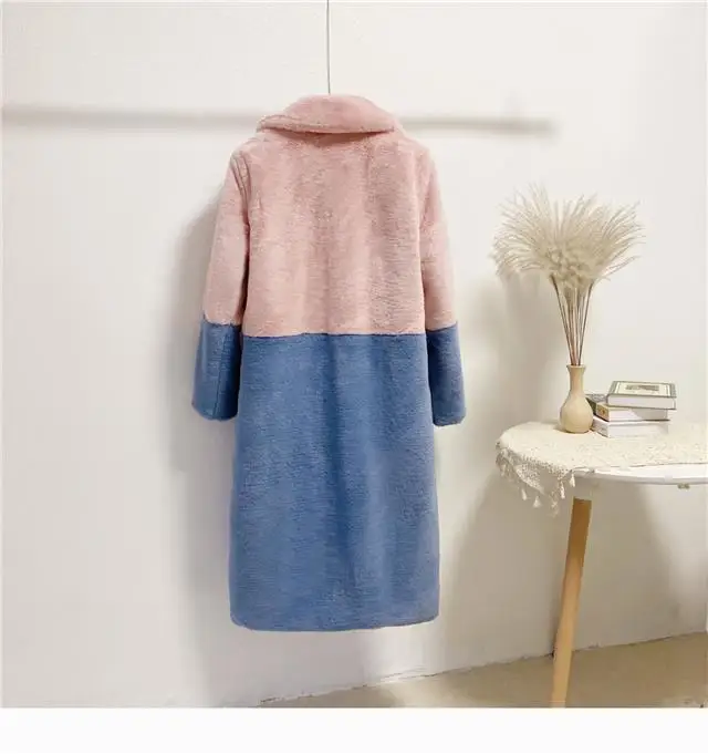Luxury Faux Rabbit Fur Coats Fluffy Women's Two Tone Furry Long Overcoat Ladies Jacket Plus Size 5XL Thick Warm Loose Plush Coat