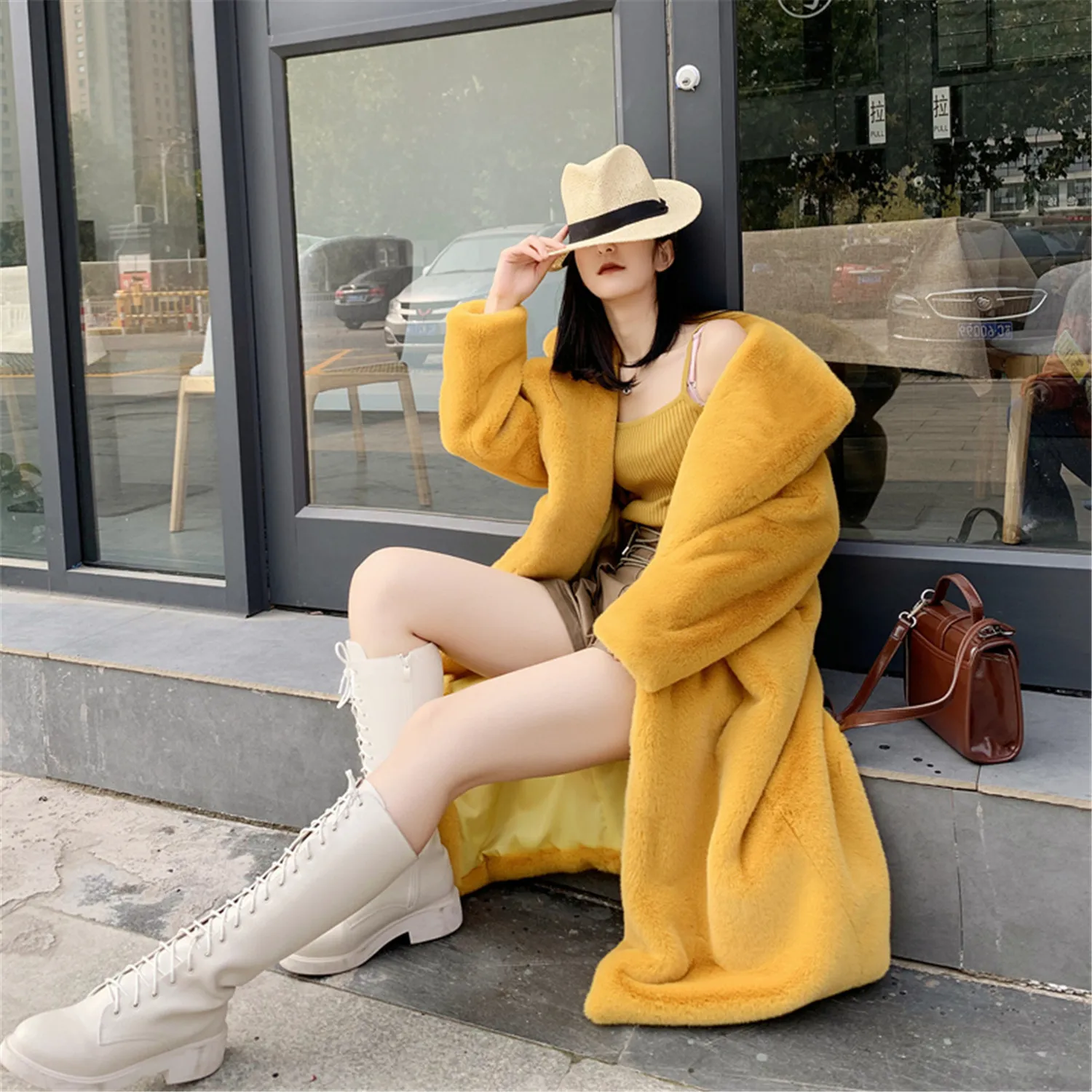 Luxury Faux Rabbit Fur Coats Fluffy Women's Two Tone Furry Long Overcoat Ladies Jacket Plus Size 5XL Thick Warm Loose Plush Coat