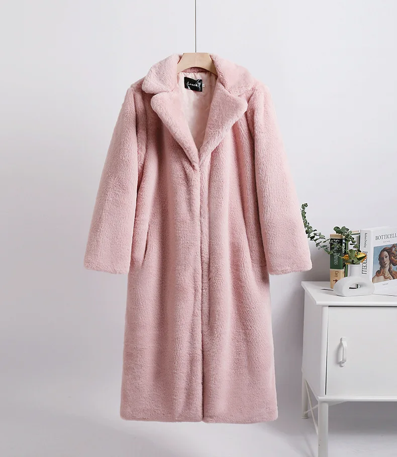 Luxury Faux Rabbit Fur Coats Fluffy Women's Two Tone Furry Long Overcoat Ladies Jacket Plus Size 5XL Thick Warm Loose Plush Coat