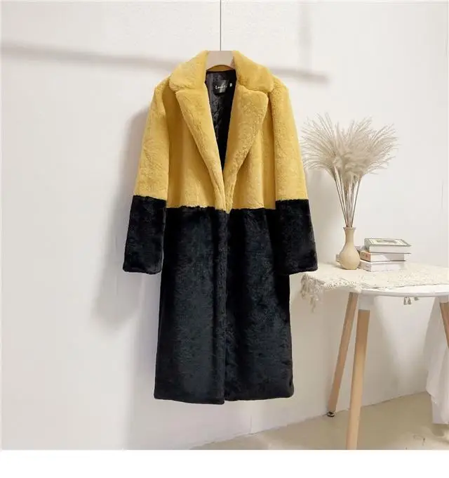 Luxury Faux Rabbit Fur Coats Fluffy Women's Two Tone Furry Long Overcoat Ladies Jacket Plus Size 5XL Thick Warm Loose Plush Coat