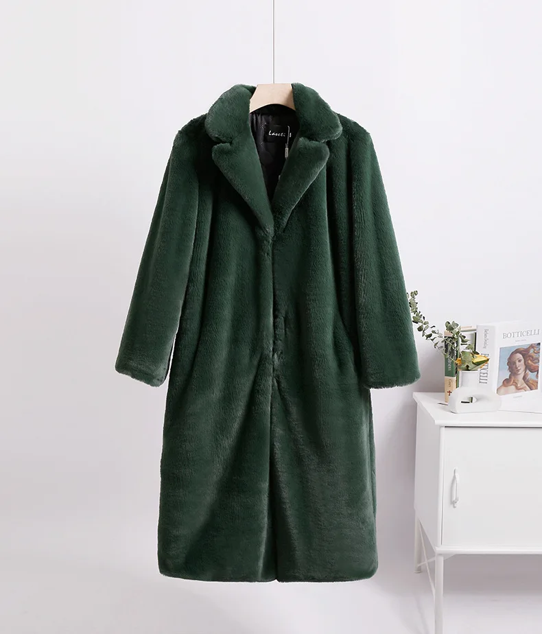 Luxury Faux Rabbit Fur Coats Fluffy Women's Two Tone Furry Long Overcoat Ladies Jacket Plus Size 5XL Thick Warm Loose Plush Coat
