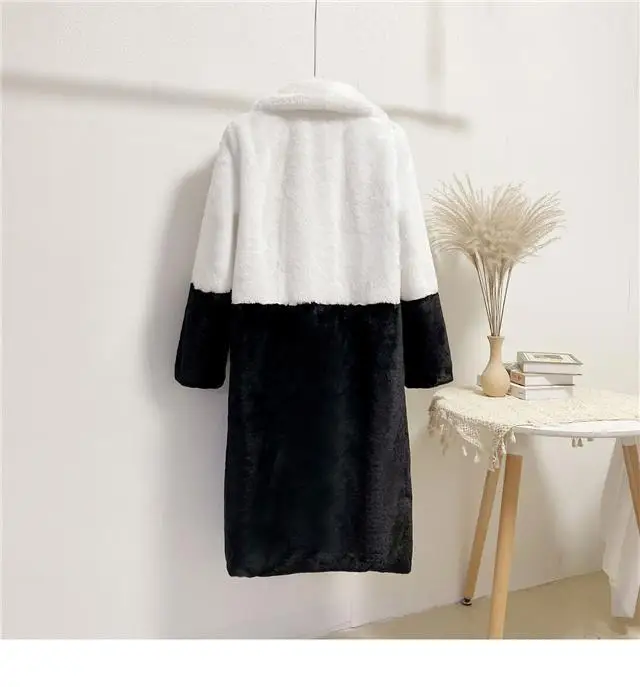 Luxury Faux Rabbit Fur Coats Fluffy Women's Two Tone Furry Long Overcoat Ladies Jacket Plus Size 5XL Thick Warm Loose Plush Coat