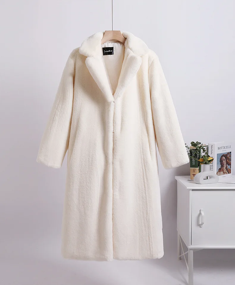 Luxury Faux Rabbit Fur Coats Fluffy Women's Two Tone Furry Long Overcoat Ladies Jacket Plus Size 5XL Thick Warm Loose Plush Coat