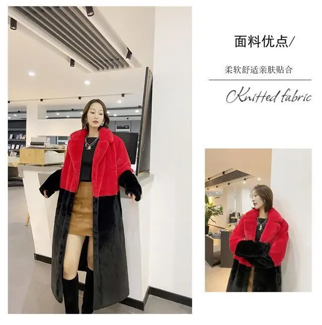 Luxury Faux Rabbit Fur Coats Fluffy Women's Two Tone Furry Long Overcoat Ladies Jacket Plus Size 5XL Thick Warm Loose Plush Coat