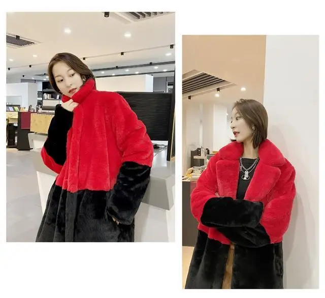 Luxury Faux Rabbit Fur Coats Fluffy Women's Two Tone Furry Long Overcoat Ladies Jacket Plus Size 5XL Thick Warm Loose Plush Coat