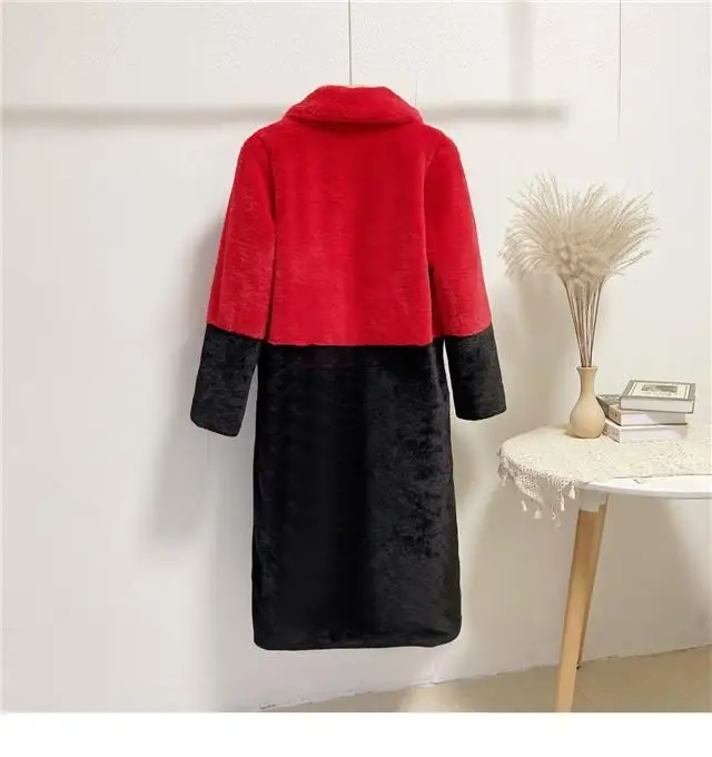Luxury Faux Rabbit Fur Coats Fluffy Women's Two Tone Furry Long Overcoat Ladies Jacket Plus Size 5XL Thick Warm Loose Plush Coat