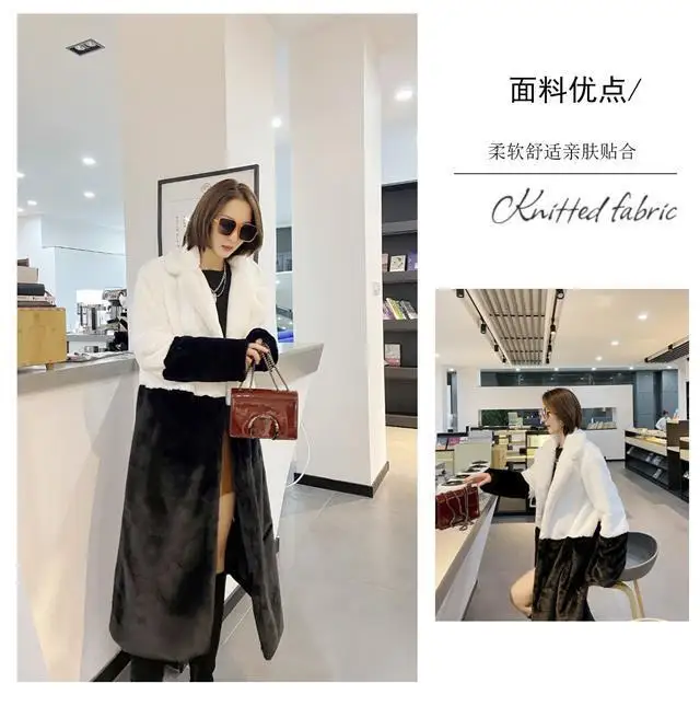 Luxury Faux Rabbit Fur Coats Fluffy Women's Two Tone Furry Long Overcoat Ladies Jacket Plus Size 5XL Thick Warm Loose Plush Coat