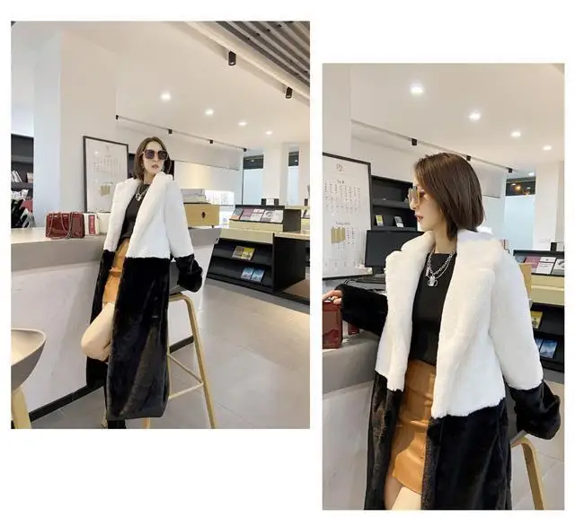 Luxury Faux Rabbit Fur Coats Fluffy Women's Two Tone Furry Long Overcoat Ladies Jacket Plus Size 5XL Thick Warm Loose Plush Coat
