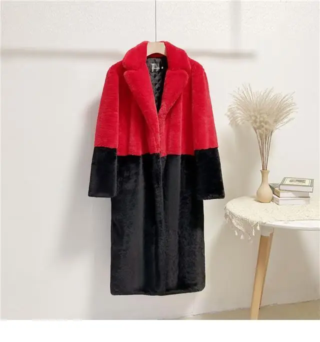 Luxury Faux Rabbit Fur Coats Fluffy Women's Two Tone Furry Long Overcoat Ladies Jacket Plus Size 5XL Thick Warm Loose Plush Coat