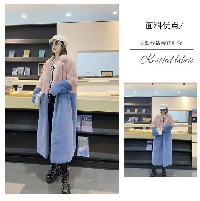 Luxury Faux Rabbit Fur Coats Fluffy Women's Two Tone Furry Long Overcoat Ladies Jacket Plus Size 5XL Thick Warm Loose Plush Coat