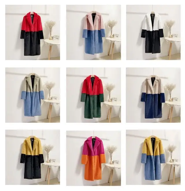 Luxury Faux Rabbit Fur Coats Fluffy Women's Two Tone Furry Long Overcoat Ladies Jacket Plus Size 5XL Thick Warm Loose Plush Coat