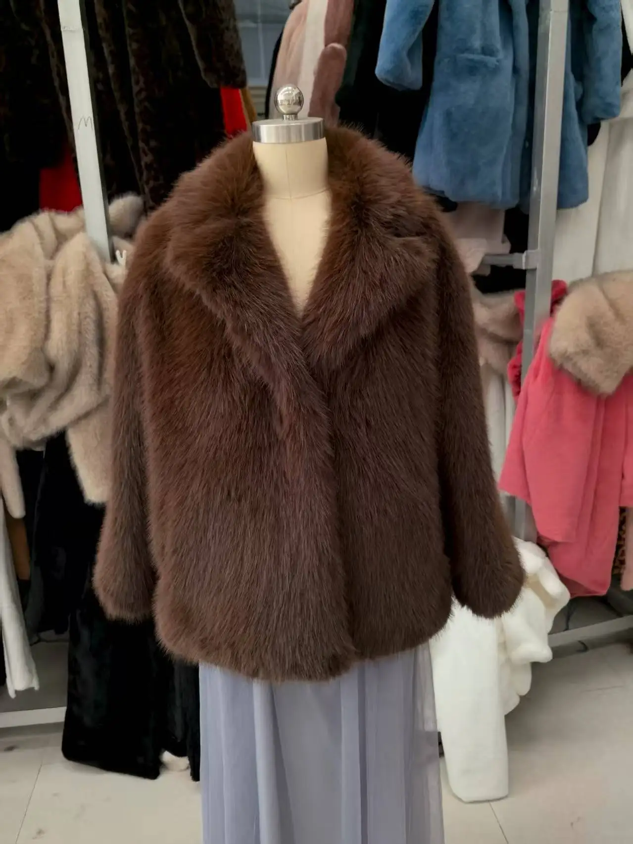 New Winter Faux Fur Coat Street Fashion Soft Smooth Fox Fur Jacket With Waist Belt Warm Thick Brand Luxury Plush Overcoat