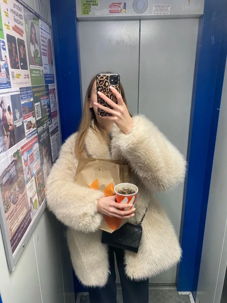 New Winter Faux Fur Coat Street Fashion Soft Smooth Fox Fur Jacket With Waist Belt Warm Thick Brand Luxury Plush Overcoat