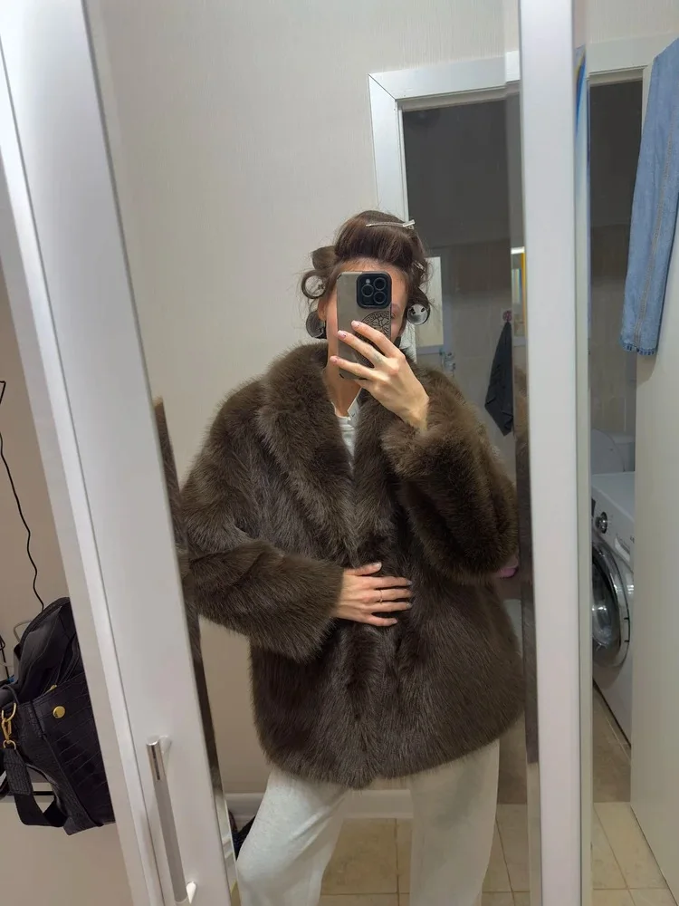 New Winter Faux Fur Coat Street Fashion Soft Smooth Fox Fur Jacket With Waist Belt Warm Thick Brand Luxury Plush Overcoat