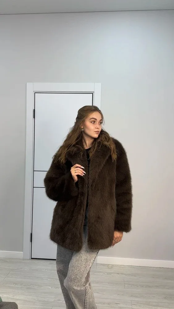 New Winter Faux Fur Coat Street Fashion Soft Smooth Fox Fur Jacket With Waist Belt Warm Thick Brand Luxury Plush Overcoat