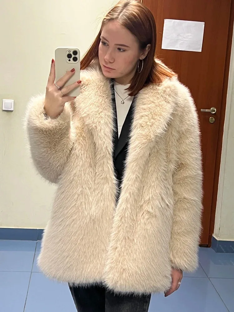 New Winter Faux Fur Coat Street Fashion Soft Smooth Fox Fur Jacket With Waist Belt Warm Thick Brand Luxury Plush Overcoat
