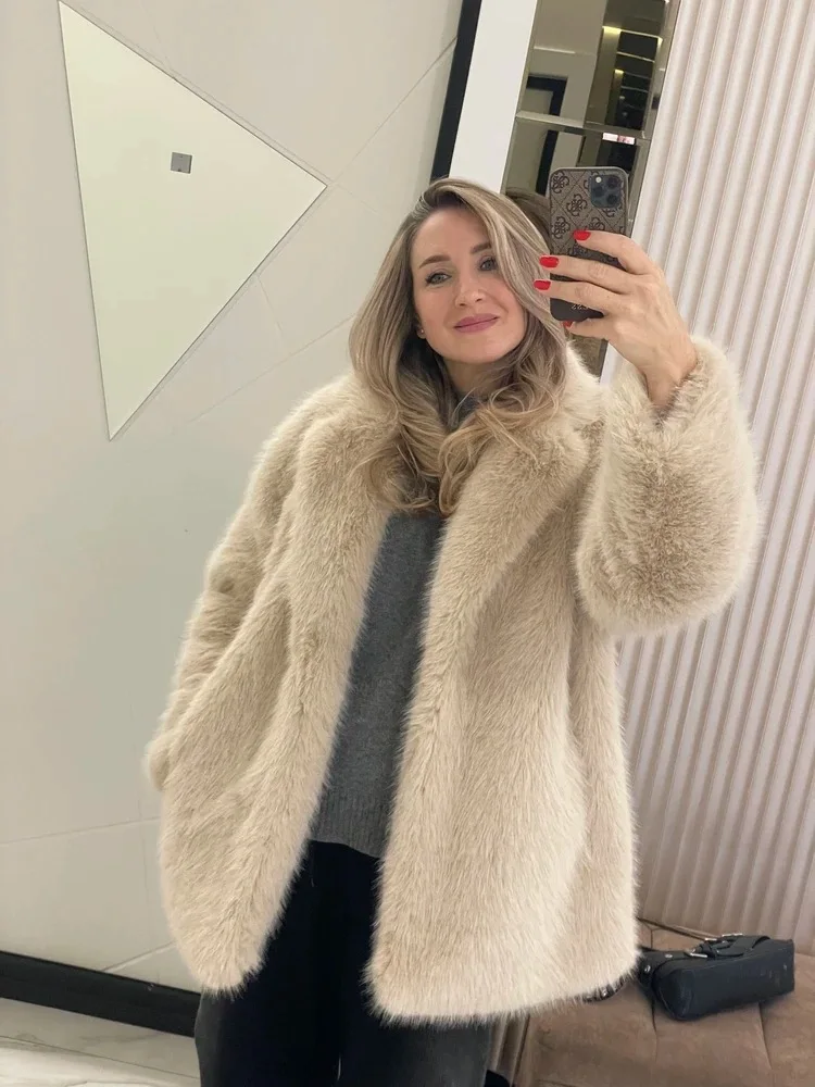 New Winter Faux Fur Coat Street Fashion Soft Smooth Fox Fur Jacket With Waist Belt Warm Thick Brand Luxury Plush Overcoat