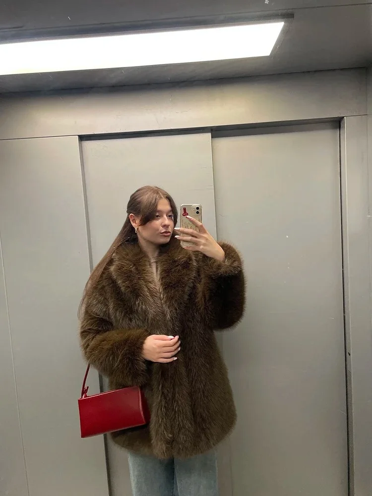 New Winter Faux Fur Coat Street Fashion Soft Smooth Fox Fur Jacket With Waist Belt Warm Thick Brand Luxury Plush Overcoat
