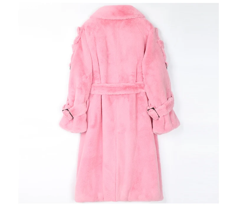 Nerazzurri Long Warm Thick Soft Fluffy Faux Fur Trench Coat for Women 2022 Double Breasted Pink White Green Winter Fashion Belt