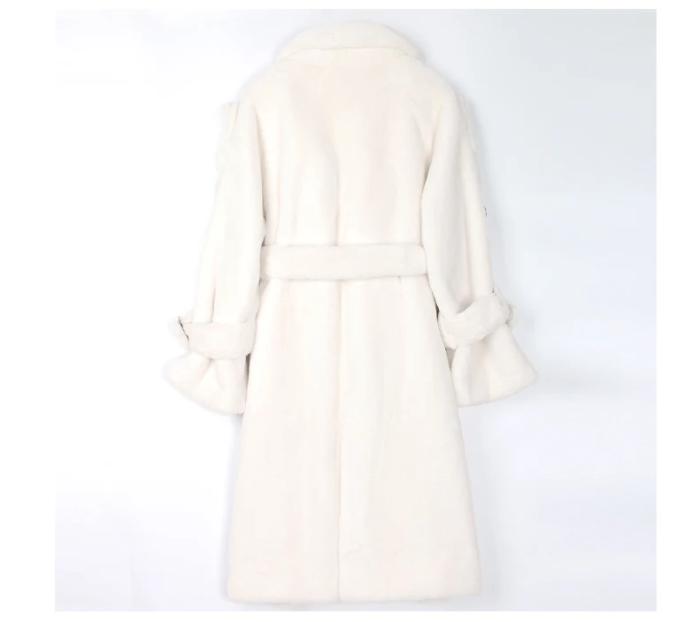 Nerazzurri Long Warm Thick Soft Fluffy Faux Fur Trench Coat for Women 2022 Double Breasted Pink White Green Winter Fashion Belt