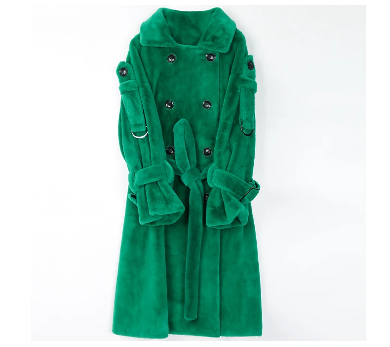 Nerazzurri Long Warm Thick Soft Fluffy Faux Fur Trench Coat for Women 2022 Double Breasted Pink White Green Winter Fashion Belt
