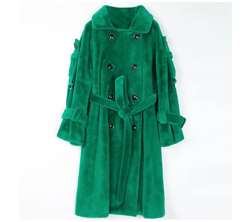 Nerazzurri Long Warm Thick Soft Fluffy Faux Fur Trench Coat for Women 2022 Double Breasted Pink White Green Winter Fashion Belt