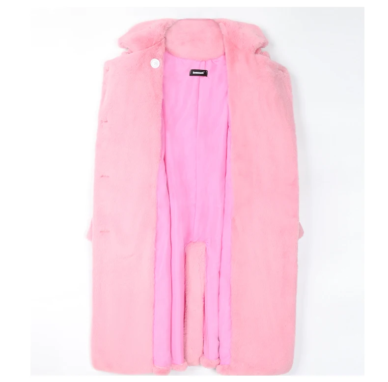 Nerazzurri Long Warm Thick Soft Fluffy Faux Fur Trench Coat for Women 2022 Double Breasted Pink White Green Winter Fashion Belt