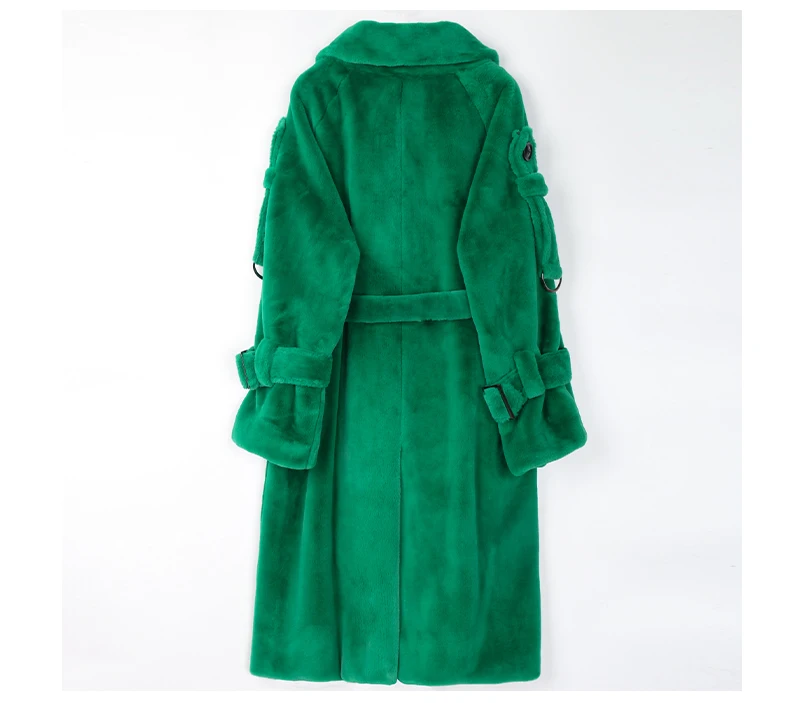 Nerazzurri Long Warm Thick Soft Fluffy Faux Fur Trench Coat for Women 2022 Double Breasted Pink White Green Winter Fashion Belt