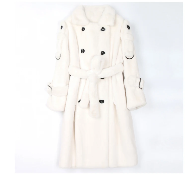 Nerazzurri Long Warm Thick Soft Fluffy Faux Fur Trench Coat for Women 2022 Double Breasted Pink White Green Winter Fashion Belt