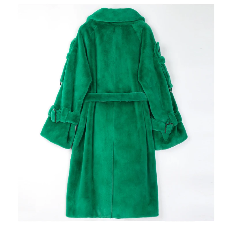 Nerazzurri Long Warm Thick Soft Fluffy Faux Fur Trench Coat for Women 2022 Double Breasted Pink White Green Winter Fashion Belt