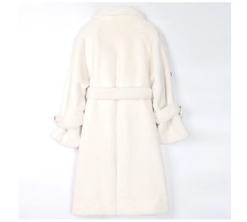 Nerazzurri Long Warm Thick Soft Fluffy Faux Fur Trench Coat for Women 2022 Double Breasted Pink White Green Winter Fashion Belt