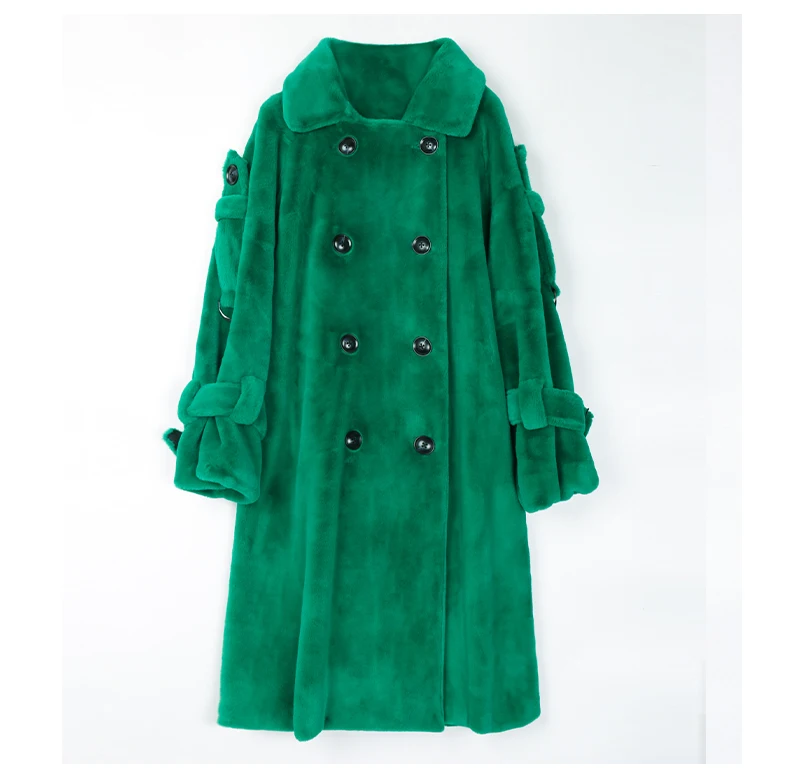 Nerazzurri Long Warm Thick Soft Fluffy Faux Fur Trench Coat for Women 2022 Double Breasted Pink White Green Winter Fashion Belt