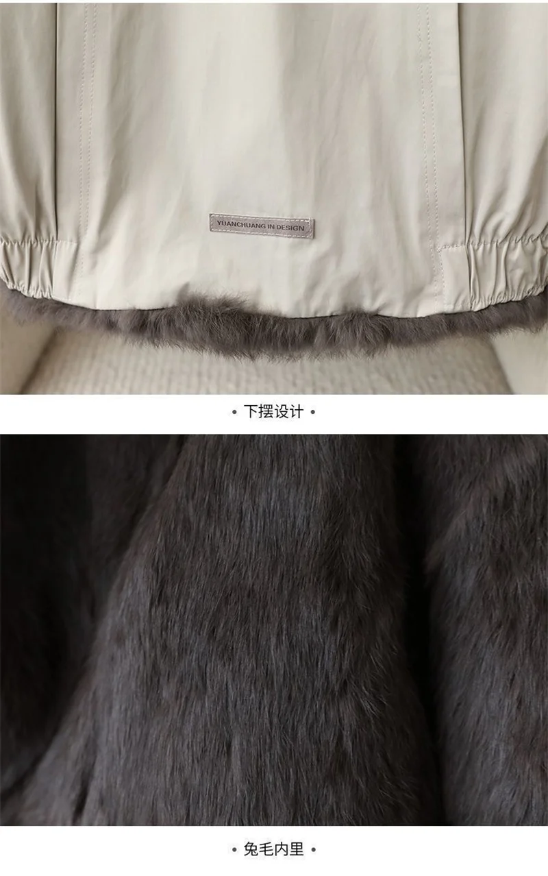 2025 High-quality Real Rabbit Hair Fur Parka Women's Autumn Winter Outdoor Coat Two-sided Wear Jacket Loose Outerwear Streetwear