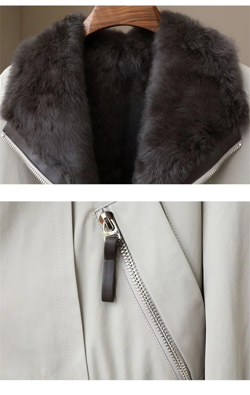 2025 High-quality Real Rabbit Hair Fur Parka Women's Autumn Winter Outdoor Coat Two-sided Wear Jacket Loose Outerwear Streetwear