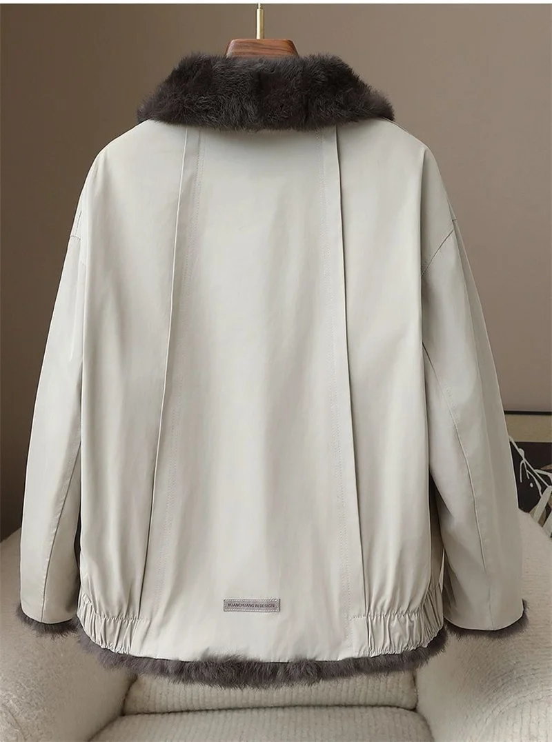 2025 High-quality Real Rabbit Hair Fur Parka Women's Autumn Winter Outdoor Coat Two-sided Wear Jacket Loose Outerwear Streetwear