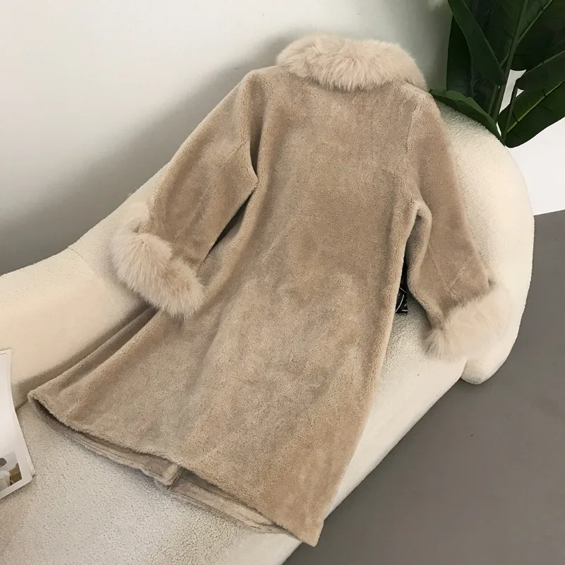 Trendix Elegant Faux Fur Collar Coat Women Winter Slim Patchwork Pocket Warm Trench Street Casual Long Faux Fox Fur Outerwear