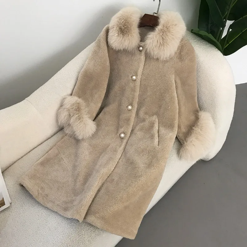 Trendix Elegant Faux Fur Collar Coat Women Winter Slim Patchwork Pocket Warm Trench Street Casual Long Faux Fox Fur Outerwear