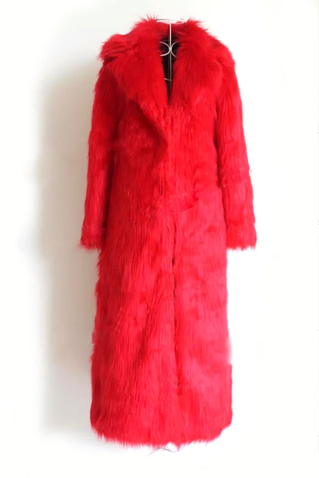 Women Faux Fox Fur Coats Maxi Long Jackets Turn Down Collar Loose Open Stitch Elegant Full Sleeve Long Coat Warm Thick Outerwear