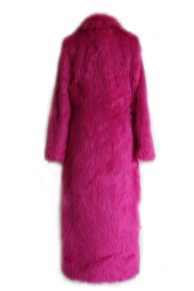 Women Faux Fox Fur Coats Maxi Long Jackets Turn Down Collar Loose Open Stitch Elegant Full Sleeve Long Coat Warm Thick Outerwear