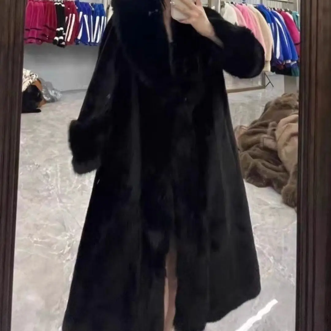 Faux Fur Coats Women Long Coat Thick Warm Turn Down Collar Elegant Maxi Open Stitch Spring Outerwear Autumn Winter Jackets