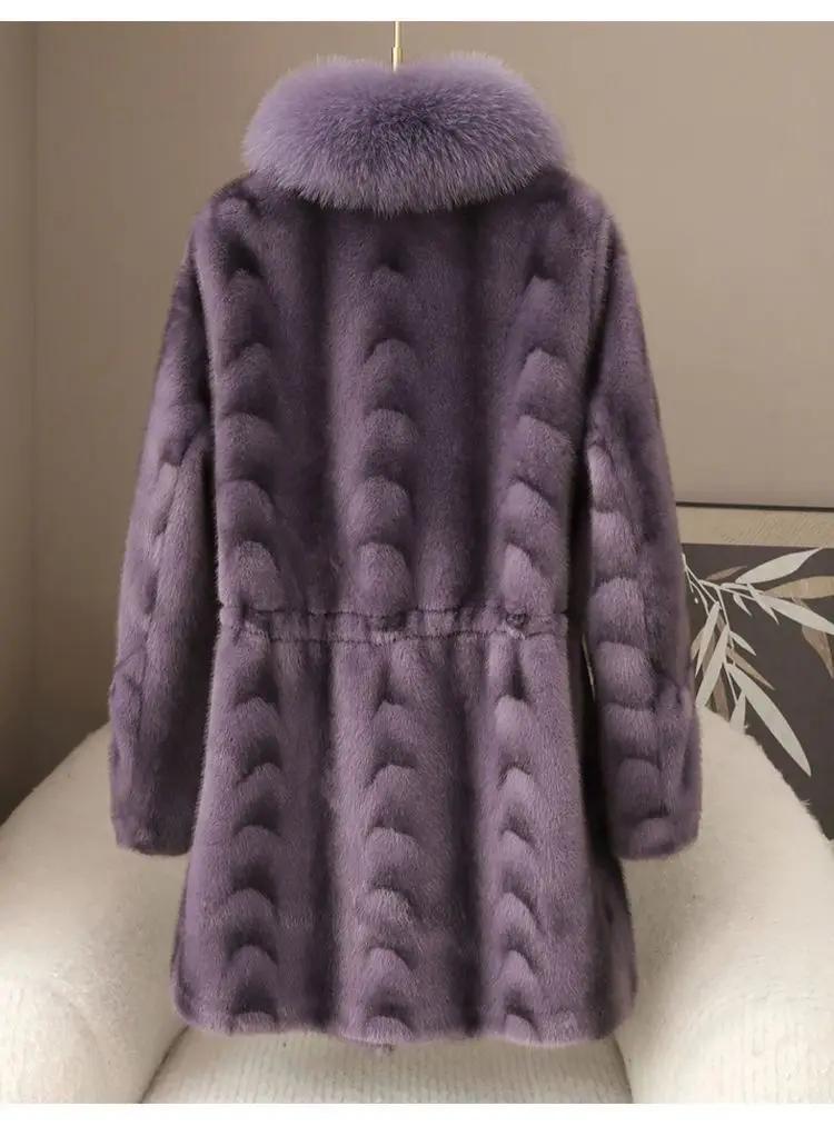 Faux Fur Coat for Women,Covered Button Jacket,Adjustable Waist,High Quality,Turn-down Collar Overcoat,Female Clothes,New,Winter
