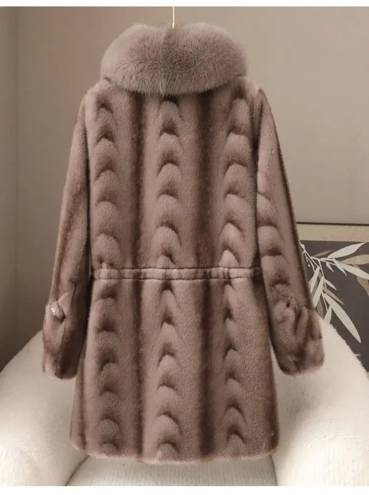 Faux Fur Coat for Women,Covered Button Jacket,Adjustable Waist,High Quality,Turn-down Collar Overcoat,Female Clothes,New,Winter