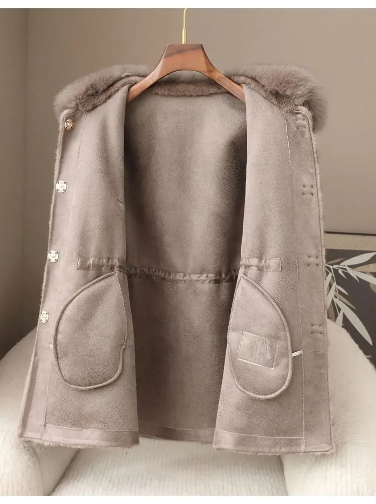 Faux Fur Coat for Women,Covered Button Jacket,Adjustable Waist,High Quality,Turn-down Collar Overcoat,Female Clothes,New,Winter
