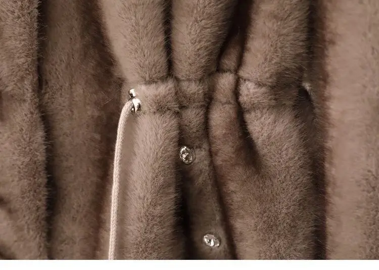 Faux Fur Coat for Women,Covered Button Jacket,Adjustable Waist,High Quality,Turn-down Collar Overcoat,Female Clothes,New,Winter